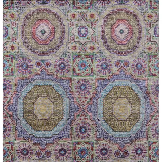 Purple And Teal Blue Medallion Washable Indoor Outdoor Area Rug Photo 4