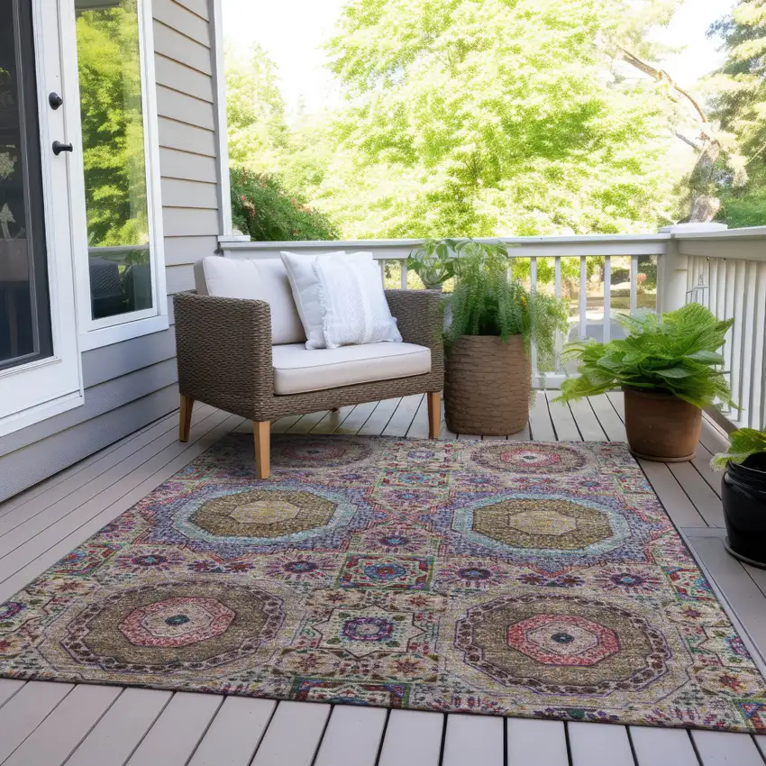 Purple And Teal Blue Medallion Washable Indoor Outdoor Area Rug Photo 8