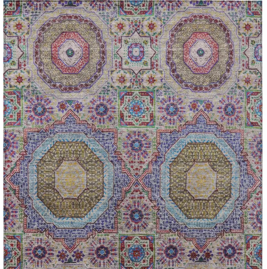 Purple And Teal Blue Medallion Washable Indoor Outdoor Area Rug Photo 9