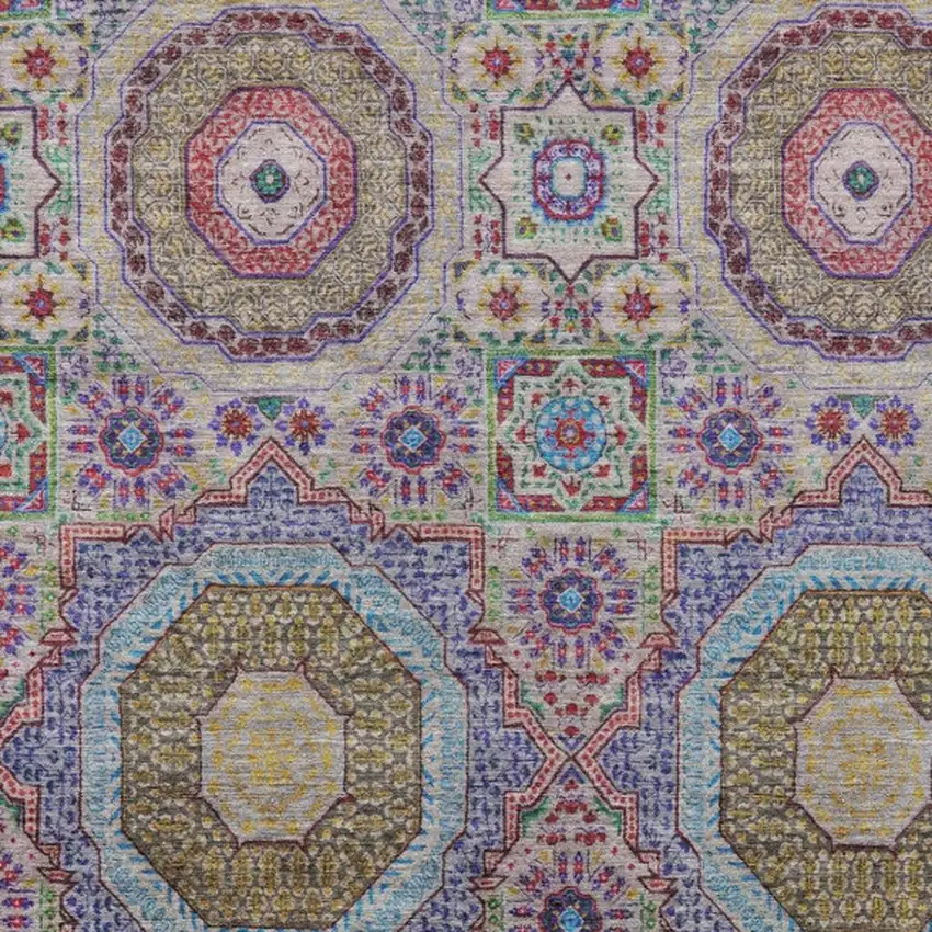 Purple And Teal Blue Medallion Washable Indoor Outdoor Area Rug Photo 3