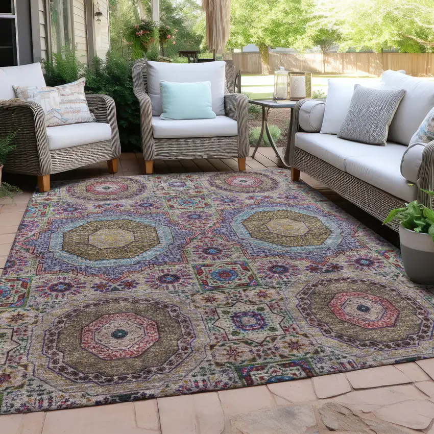 Purple And Teal Blue Medallion Washable Indoor Outdoor Area Rug Photo 5