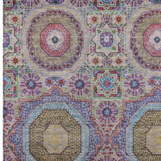 Purple And Teal Blue Medallion Washable Indoor Outdoor Area Rug Photo 3