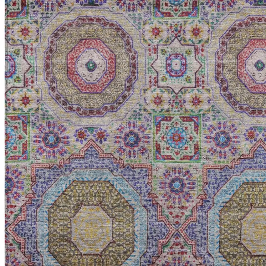 Purple And Teal Blue Medallion Washable Indoor Outdoor Area Rug Photo 3