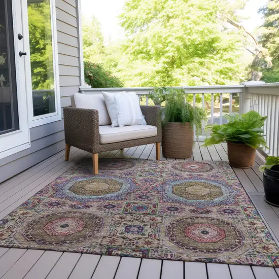 Purple And Teal Blue Medallion Washable Indoor Outdoor Area Rug Photo 8
