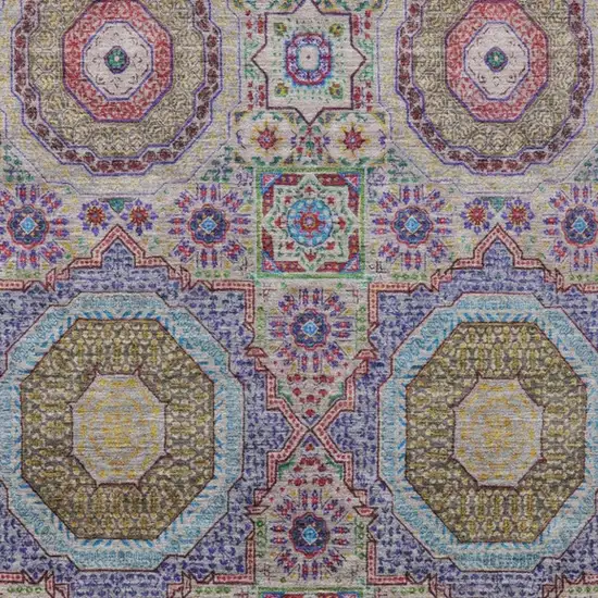 Purple And Teal Blue Medallion Washable Indoor Outdoor Area Rug Photo 3