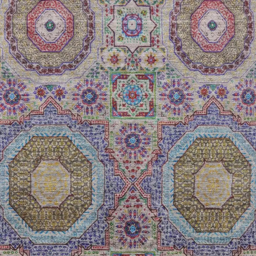 Purple And Teal Blue Medallion Washable Indoor Outdoor Area Rug Photo 3