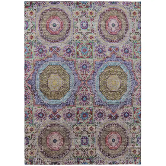 Purple And Teal Blue Medallion Washable Indoor Outdoor Area Rug Photo 1