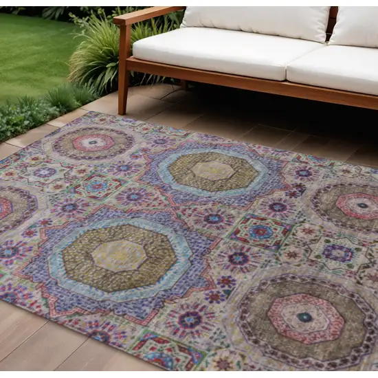 Purple And Teal Blue Medallion Washable Indoor Outdoor Area Rug Photo 2