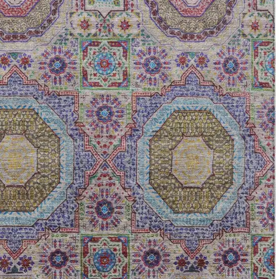 Purple And Teal Blue Medallion Washable Indoor Outdoor Area Rug Photo 4