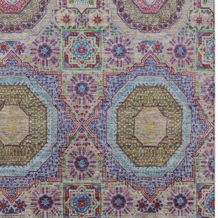 Purple And Teal Blue Medallion Washable Indoor Outdoor Area Rug Photo 4