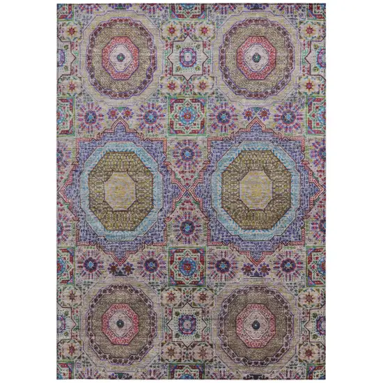 Purple And Teal Blue Medallion Washable Indoor Outdoor Area Rug Photo 3