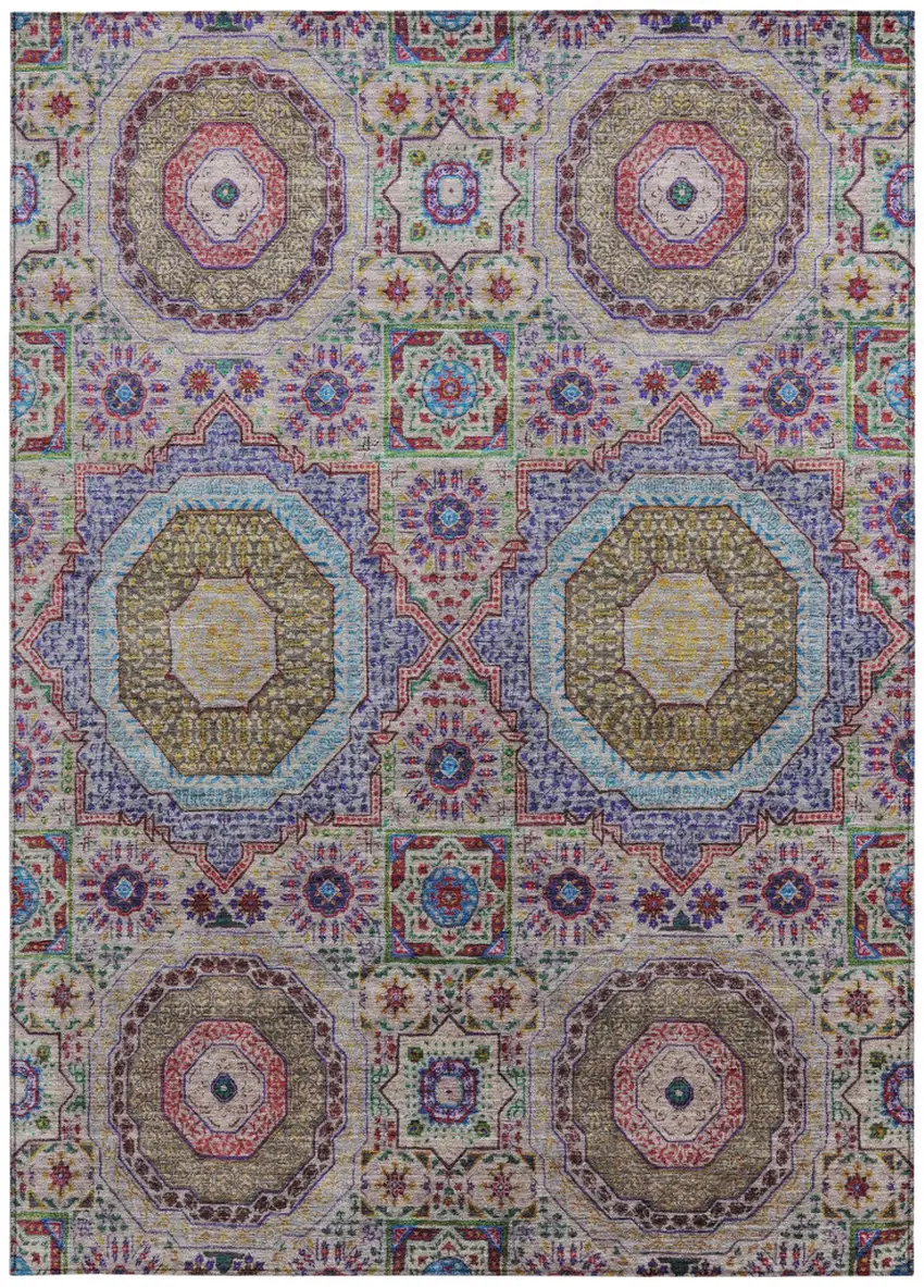 Purple And Teal Blue Medallion Washable Indoor Outdoor Area Rug Photo 3