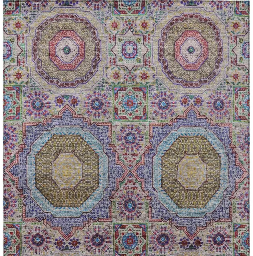 Purple And Teal Blue Medallion Washable Indoor Outdoor Area Rug Photo 4