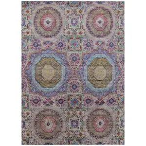 Photo of Purple And Teal Blue Medallion Washable Indoor Outdoor Area Rug