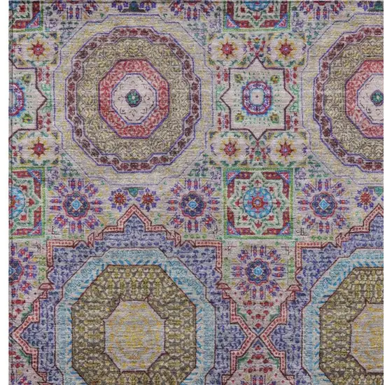 Purple And Teal Blue Medallion Washable Indoor Outdoor Area Rug Photo 3