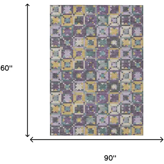 Purple And Teal Blue Patchwork Washable Indoor Outdoor Area Rug Photo 7