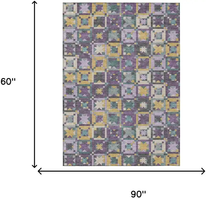 Purple And Teal Blue Patchwork Washable Indoor Outdoor Area Rug Photo 7