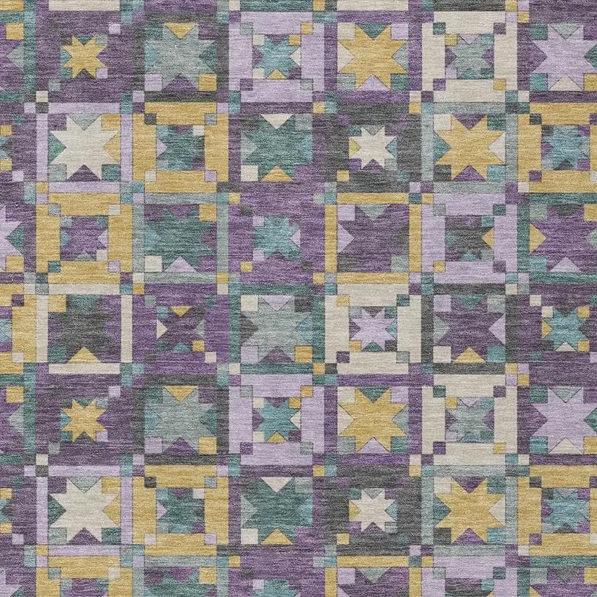Purple And Teal Blue Patchwork Washable Indoor Outdoor Area Rug Photo 3