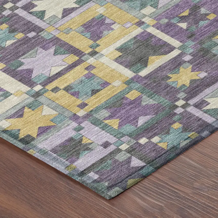 Purple And Teal Blue Patchwork Washable Indoor Outdoor Area Rug Photo 5