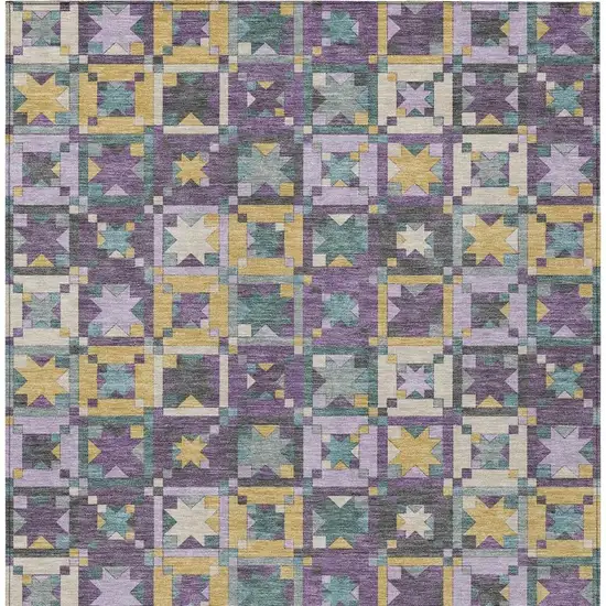 Purple And Teal Blue Patchwork Washable Indoor Outdoor Area Rug Photo 4