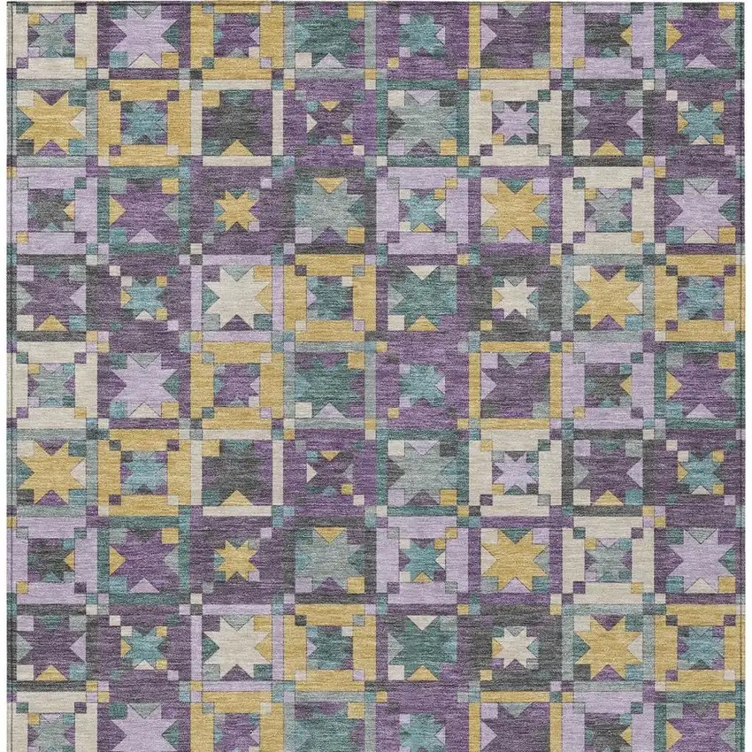 Purple And Teal Blue Patchwork Washable Indoor Outdoor Area Rug Photo 4