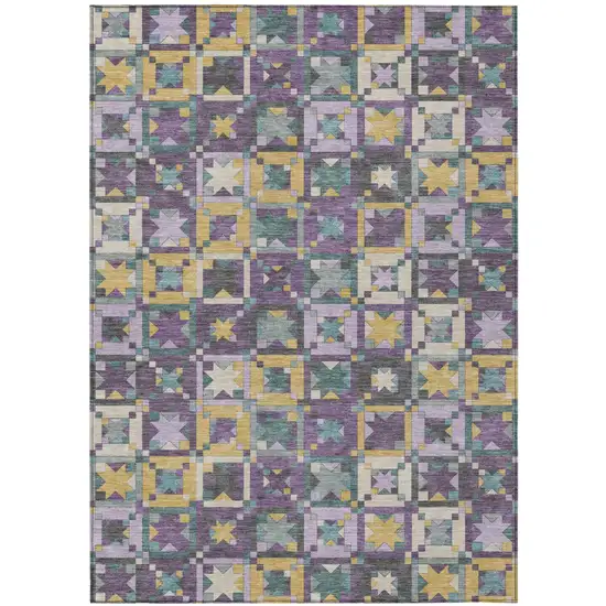 Purple And Teal Blue Patchwork Washable Indoor Outdoor Area Rug Photo 2