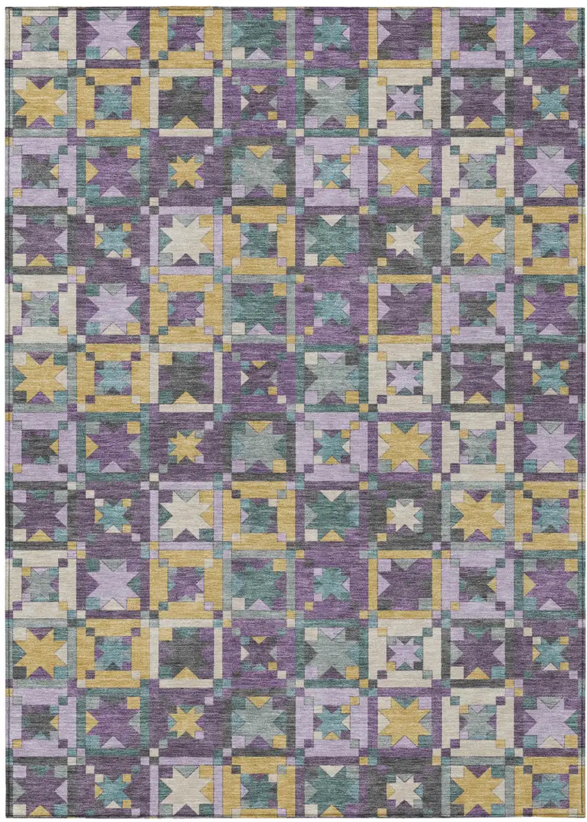 Purple And Teal Blue Patchwork Washable Indoor Outdoor Area Rug Photo 2
