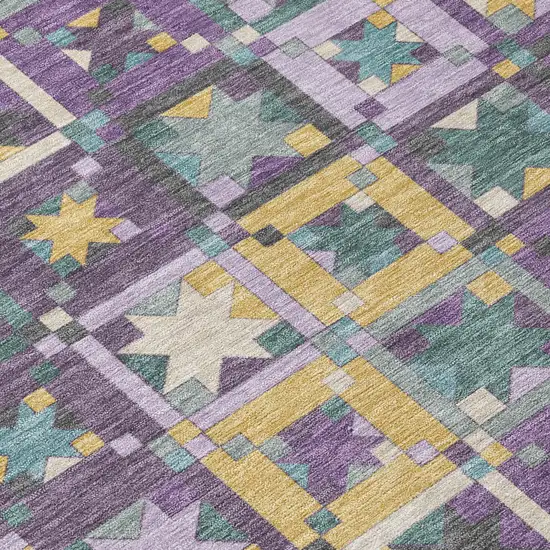 Purple And Teal Blue Patchwork Washable Indoor Outdoor Area Rug Photo 6