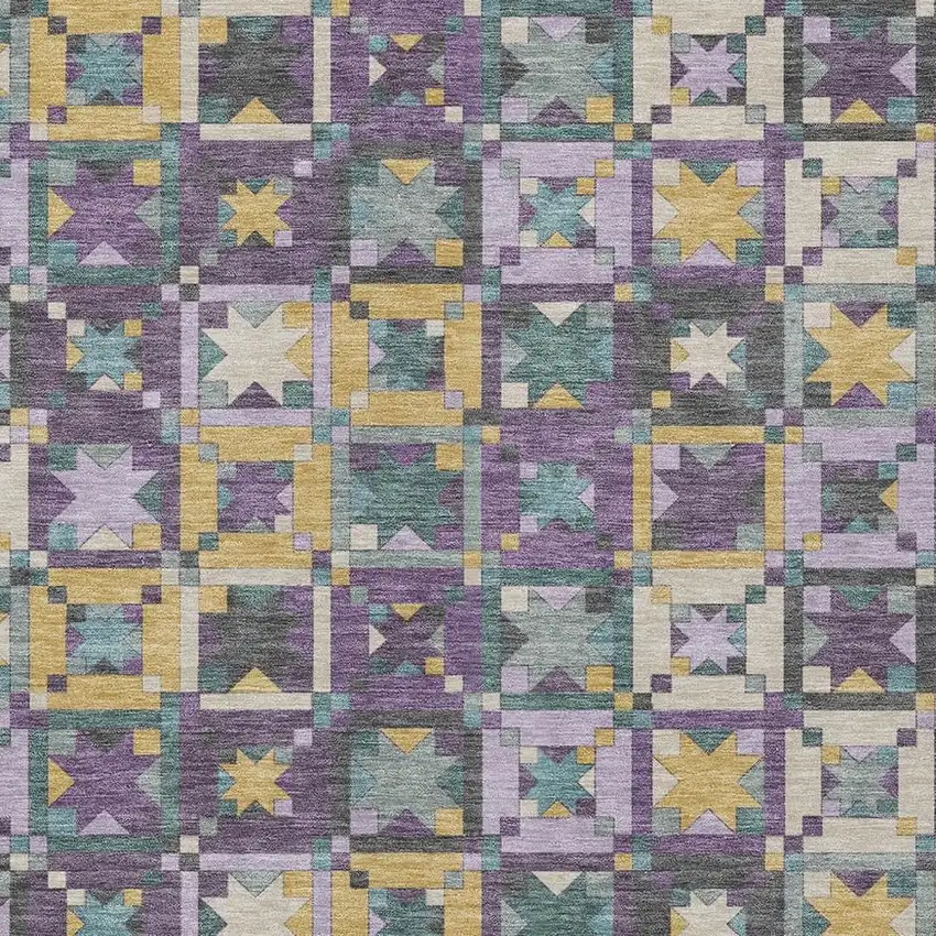Purple And Teal Blue Patchwork Washable Indoor Outdoor Area Rug Photo 3