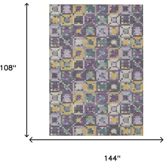 Purple And Teal Blue Patchwork Washable Indoor Outdoor Area Rug Photo 7