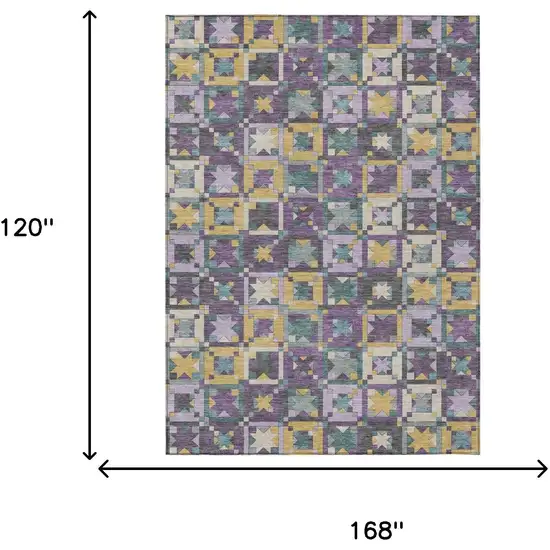 Purple And Teal Blue Patchwork Washable Indoor Outdoor Area Rug Photo 7