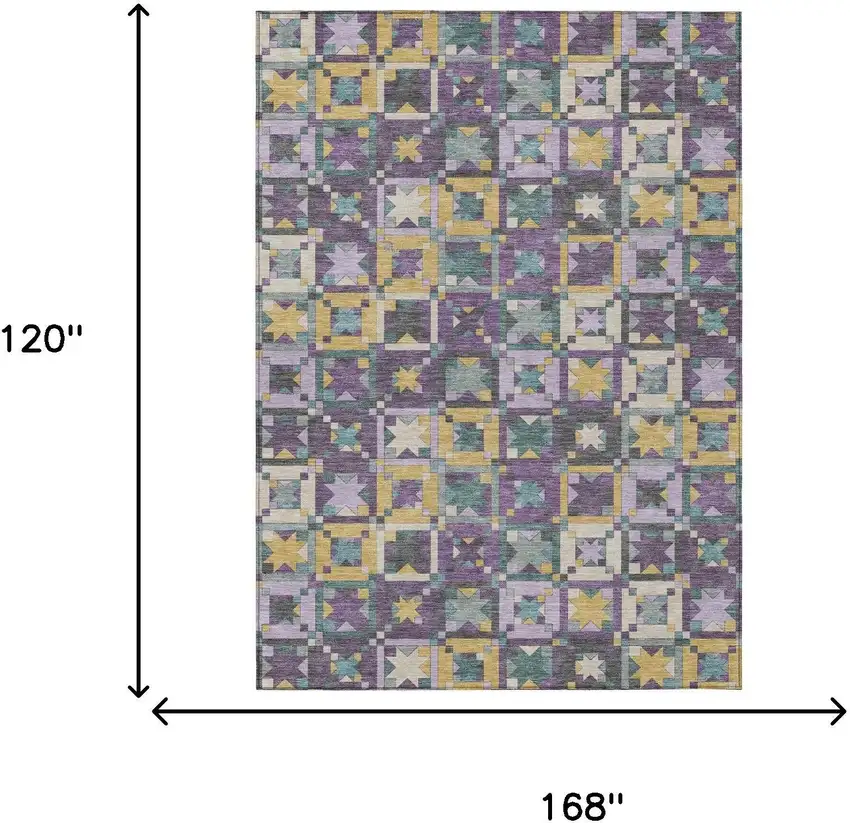 Purple And Teal Blue Patchwork Washable Indoor Outdoor Area Rug Photo 7