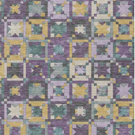 Purple And Teal Blue Patchwork Washable Indoor Outdoor Area Rug Photo 3