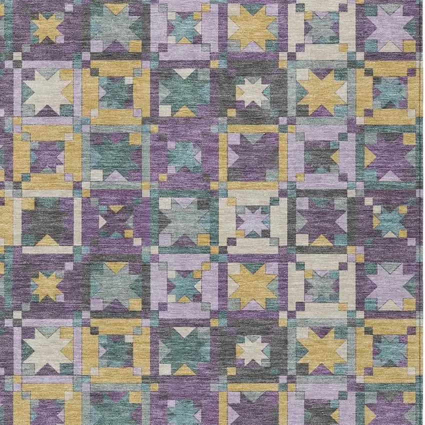 Purple And Teal Blue Patchwork Washable Indoor Outdoor Area Rug Photo 3