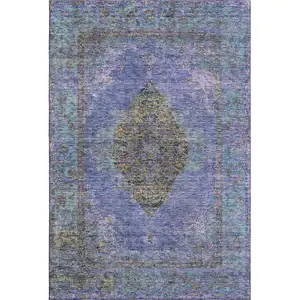 Photo of Purple And Teal Medallion Washable Area Rug With UV Protection