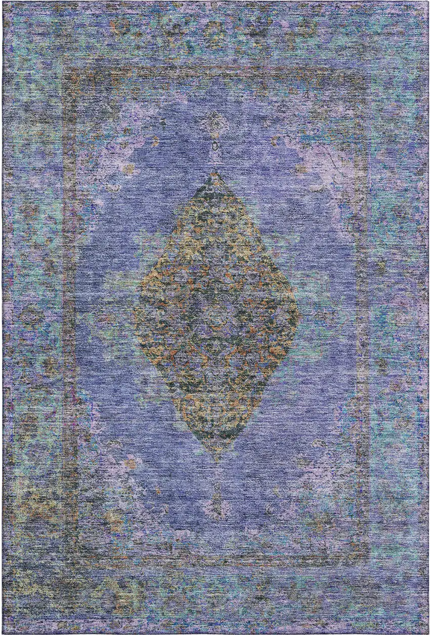 Purple And Teal Medallion Washable Area Rug With UV Protection Photo 1
