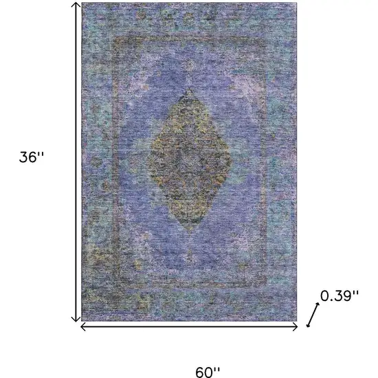 Purple And Teal Medallion Washable Area Rug With UV Protection Photo 9