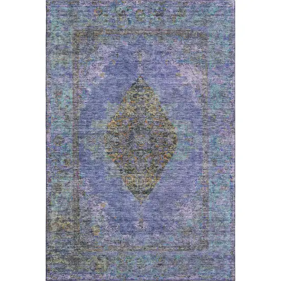 Purple And Teal Medallion Washable Area Rug With UV Protection Photo 1