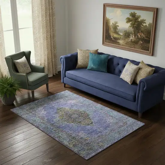 Purple And Teal Medallion Washable Area Rug With UV Protection Photo 2