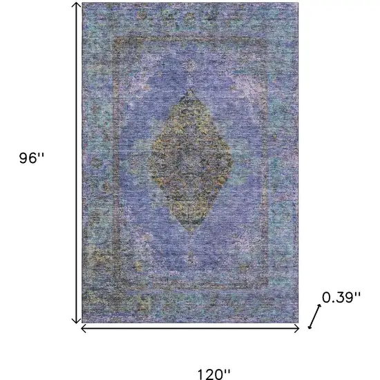 Purple And Teal Medallion Washable Area Rug With UV Protection Photo 9