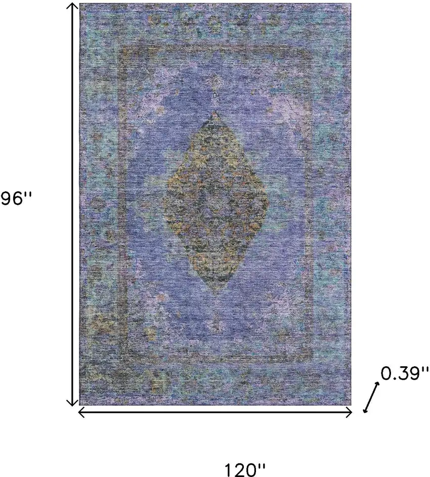 Purple And Teal Medallion Washable Area Rug With UV Protection Photo 9