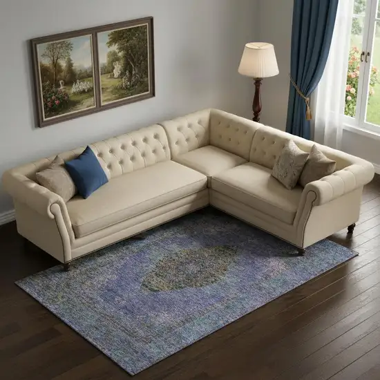 Purple And Teal Medallion Washable Area Rug With UV Protection Photo 2