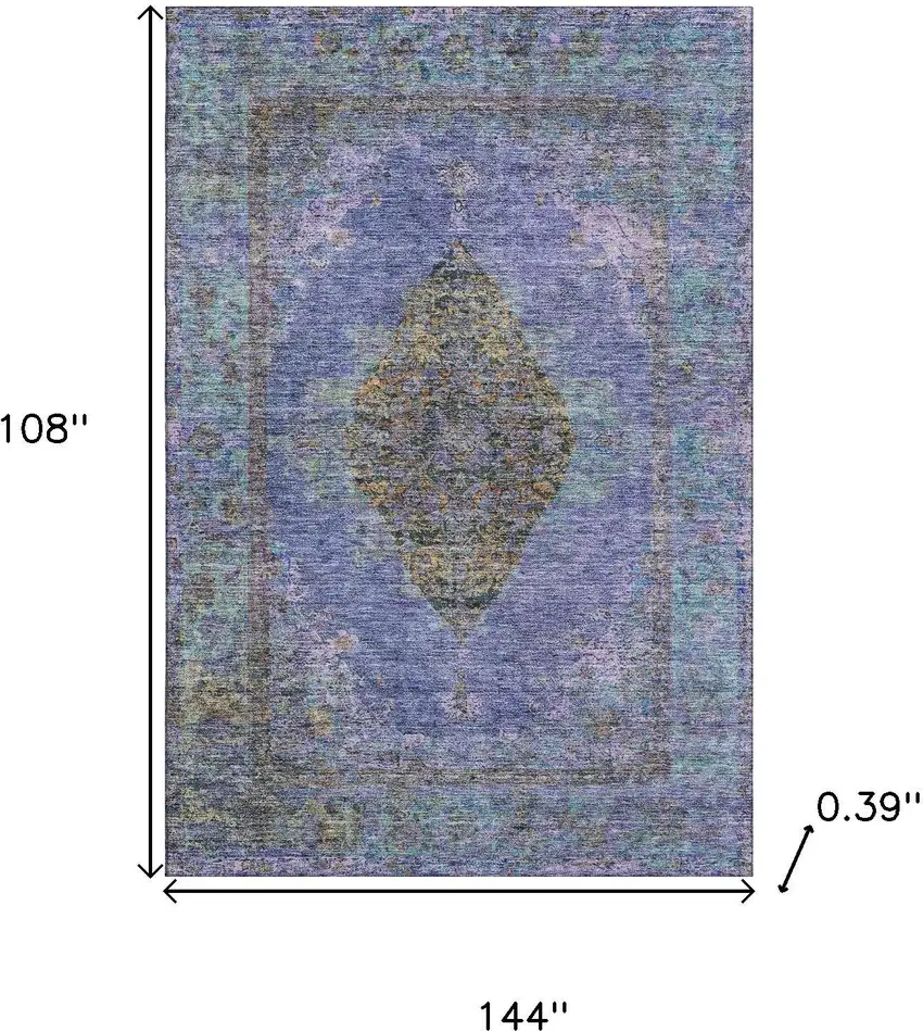 Purple And Teal Medallion Washable Area Rug With UV Protection Photo 9