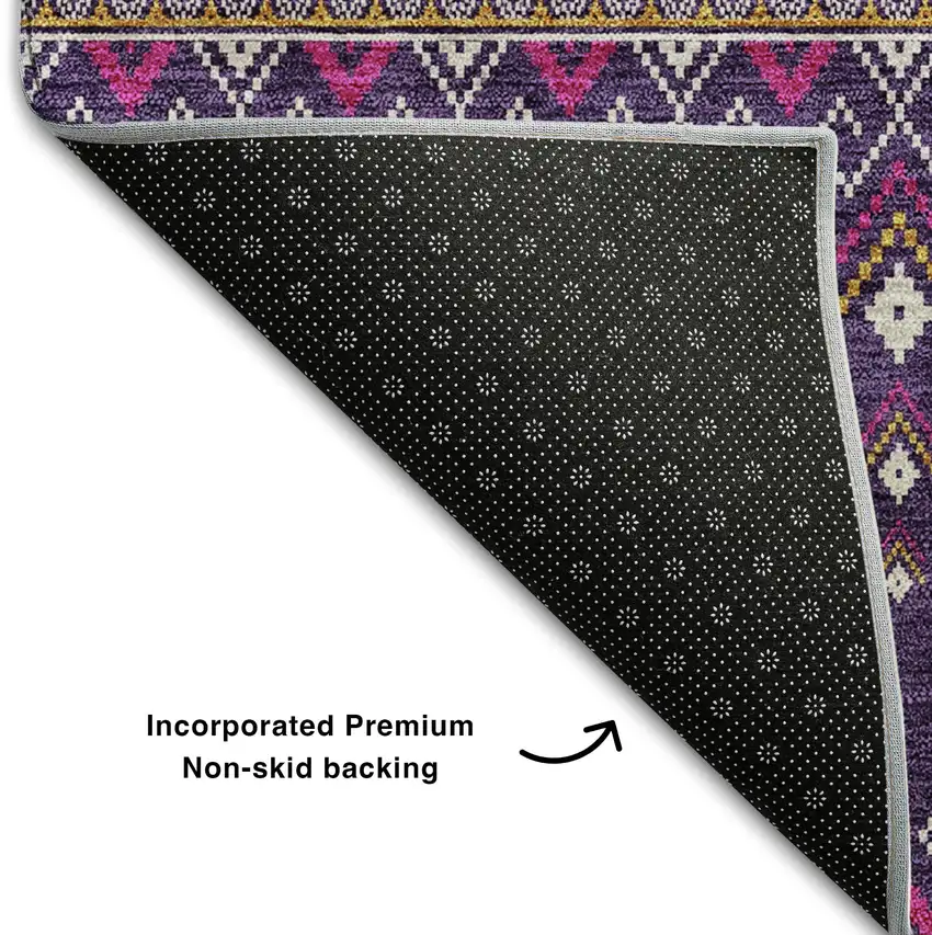 Purple And Yellow Tribal Washable Area Rug With UV Protection Photo 7
