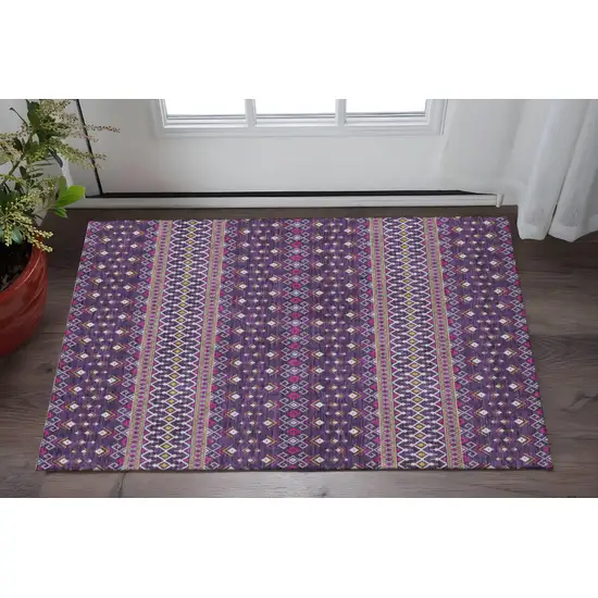 Purple And Yellow Tribal Washable Area Rug With UV Protection Photo 2