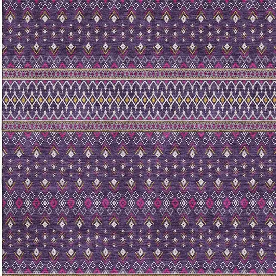 Purple And Yellow Tribal Washable Area Rug With UV Protection Photo 3