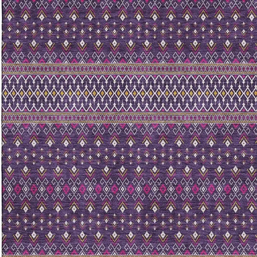 Purple And Yellow Tribal Washable Area Rug With UV Protection Photo 3