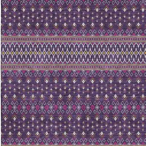 Photo of Purple And Yellow Tribal Washable Area Rug With UV Protection
