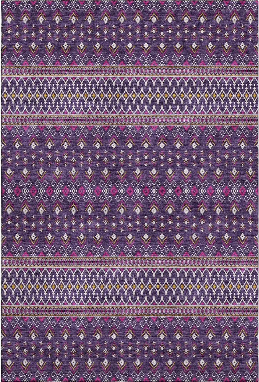 Purple And Yellow Tribal Washable Area Rug With UV Protection Photo 1