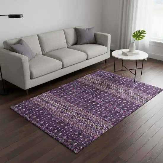 Purple And Yellow Tribal Washable Area Rug With UV Protection Photo 2